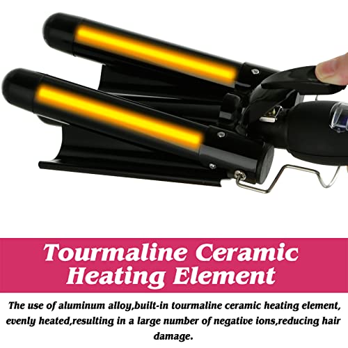 3 Barrel Curling Iron Wand with LCD Temperature Display - 1 Inch Professional Salon Ceramic Triple Barrels Curling Iron (Black)