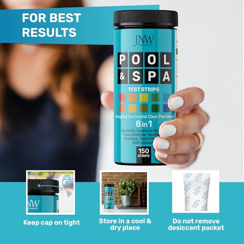 Hot Tub and Pool Test Strips - 6in1 Quick & Accurate Hot Tub, Spa, Pool Test Strips - 100 Water Test Strips, Water Test Kit with E-Book - Test Chlorine, Bromine, pH, Hardness, Alkalinity - JNW Direct