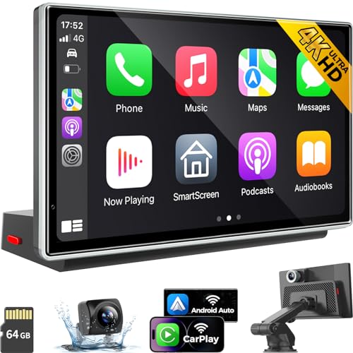 JATAZA 7" Wireless Apple CarPlay Android Auto Screen for Car - 4K Dash Cam, GPS Navigation, HD Touchscreen, AirPlay, 1080P Backup Camera, Car Stereo