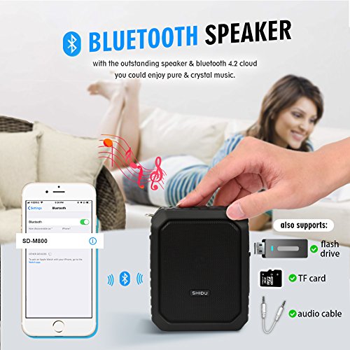 SHIDU Voice Amplifier,18W Portable Megaphone PA Systems Speaker with Wired Mic Headset, IPX5 Waterproof & 4400mAh Rechargeable Battery for Teacher, Tour Guide, Training
