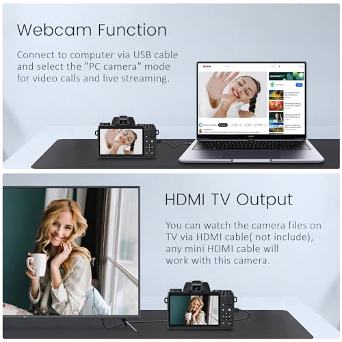 Saneen Digital Camera, 4k Cameras for Photography & Video, 64MP WiFi Touch Screen Vlogging Camera for YouTube with Flash, 32GB SD Card, Lens Hood, 3000mAH Battery, Front and Rear Cameras - Black