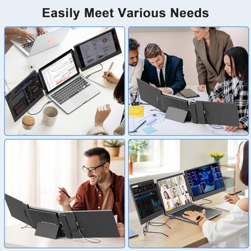 S3 Laptop Screen Extender, 14'' Triple Portable Monitor for Laptop Plug and Play, 1080P FHD IPS Laptop Monitor Extender for 13''-17'' Laptops Compatible with Windows, Chrome, Switch
