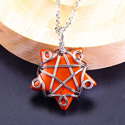 FORBY Natural Five-Star Shaped Crystal Necklace Silver Wire Wrapped Pentagram Pendant Gemstone Jewelry For Women Necklaces Trendy Crystal Necklace Healing Crystal Necklace Pendant