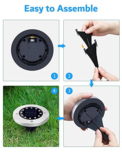 Biling Solar Ground Lights Outdoor 8 Packs, Bright 12 LEDs Solar Lights Outdoor Waterproof, Flat Landscape Lights Solar Powered for Yard Walkway Garden Driveway (White)