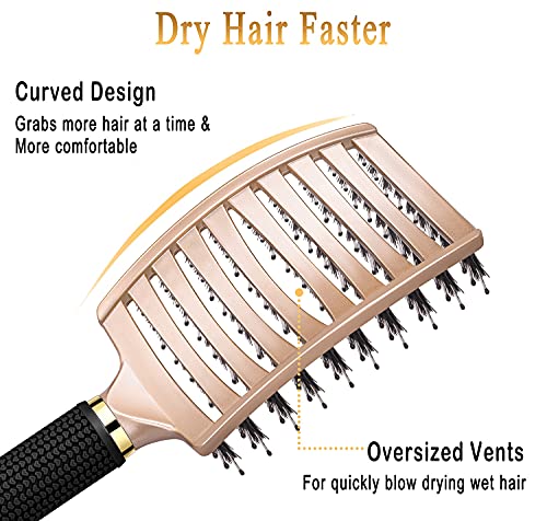 KTKUDY Detangling Brush Getting Knots Out without Pain - Boar Bristles Hair Brush Make Hair Shiny & Healthier Vented Detangler Brush for Women Men Kids Wet and Dry Hair
