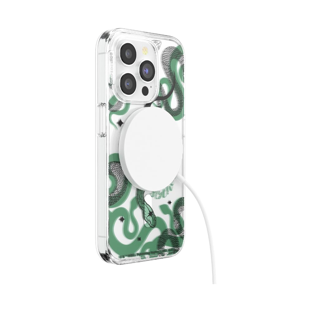 PopSockets iPhone 15 Pro Case with Round Phone Grip Compatible with MagSafe, Phone Case for iPhone 15 Pro, Wireless Charging Compatible, Harry Potter - Slytherin