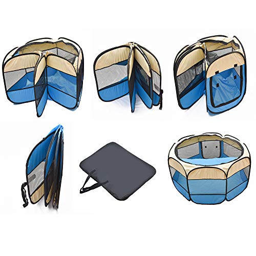 Pet Cat Playpen for Indoor Cats Enclosed,Portable Pet Dog Playpen,Puppy Small Dog Cat Tent Crates Cage,29x29x16,Blue/Beige,1Pack