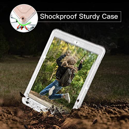 ZoneFoker for iPad 9th Generation Case, for iPad 8th/7th Generation 10.2 inch Case 2021/2020/2019,Clear Glitter Slim Shockproof Hard iPad 9 8 7 Gen Cute Cover with Stand for Kids/Girls/Women