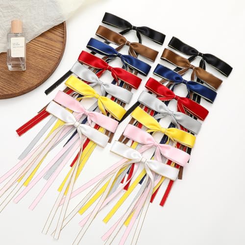 WORTL 10 PCS Satin Hair Accessories: Double Hair Ribbon Ponytail Holders, Metal Hair Clips and Bows for Women and Girls in Black and White
