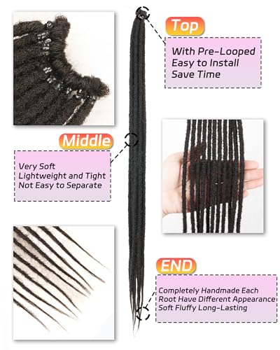 24 Inch Dreadlock Extensions 0.6 cm Width 20 Strands-Natural Black,Soft Hippie SE Dreads Synthetic Loc Extensions for Women and Men(24"-2 Packs,1B)