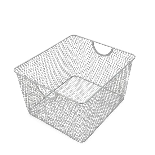 YBM Home Kitchen Pantry Organizer Wire Basket for Shelves, Cabinets, Pantry, Countertop, Mesh Open Storage Bin Metal Basket for Organizing Food Supplies 10” x 9” x 6” Pack of 1, Silver