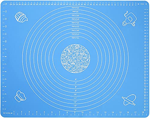 Silicone Baking Mat for Pastry Rolling Dough with Measurements,19.7" x 15.7" BPA Free Non stick and Non Slip Blue Table Sheet Baking Supplies for Bake Pizza Cake