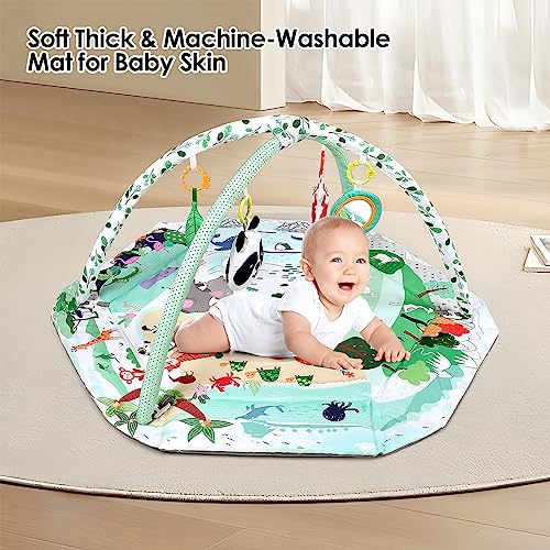 dearlomum Baby Play Mat Baby Gym,Funny Play Piano Tummy Time Baby Activity Mat with 5 Infant Sensory Baby Toys, Music and Lights Boy & Girl Gifts for Newborn Baby 0 to 3 6 9 12 Months (New Pink)