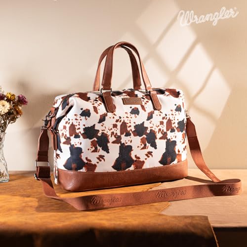 Wrangler Travel Duffle Bag for Women Oversized Cow Print Weekender Bag Overnight Bag WG133-5110BK