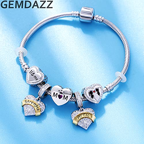 April Birthstone is Strength Heart Charms, fits Pandora First Mothers Day Necklace Bracelet, 925 Sterling Silver Clear CZ Pendant Beads, Gift for Easter/Friend/Mom/Birthday
