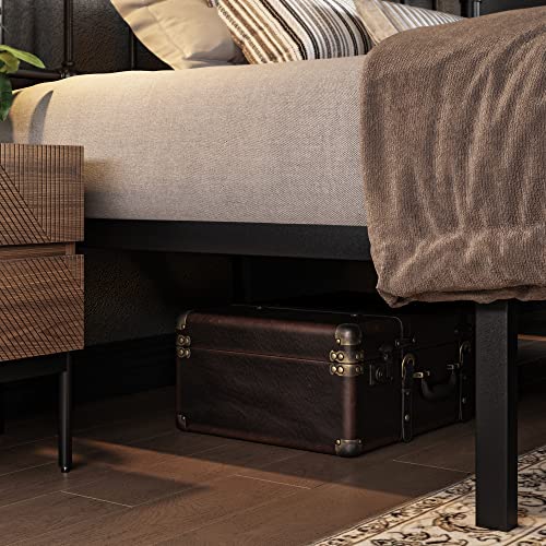 Allewie Full Size Metal Platform Bed Frame with Victorian Style Wrought Iron-Art Headboard/Footboard, No Box Spring Required,Black