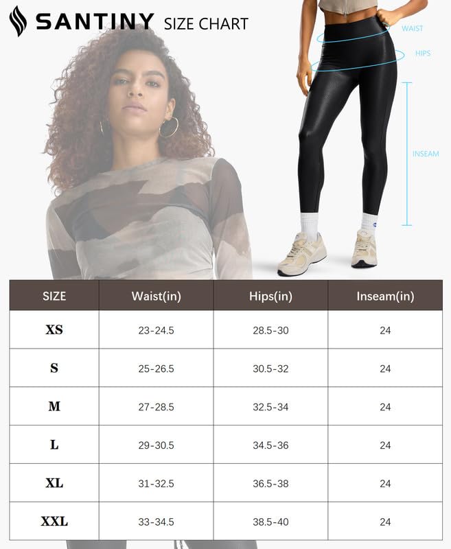 SANTINY Women's Faux Leather Leggings 25''/27''/29''-High Waisted Stretch Leather Pants Pleather Tights for Women(Black02_29S) Black