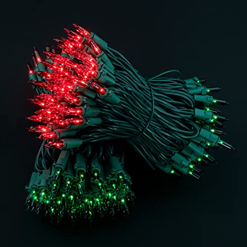 YULETIME 200 Red Green Christmas Lights, Pack of 2 Sets 33 Feet 100 Count UL Certified Incandescent String Lights (Red & Green - Green Wire)