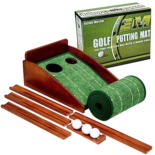 Eleko Meyar Golf Putting Mat, Portable Indoor Putting Green, includes Putting practice ball, Wrinkle-Free Mat, Solid Wood Construction – suitable for office, living room,outdoor, Golf Gifts