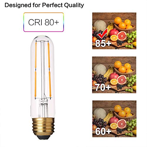 YFXRLIGHT Dimmable T10 LED Bulbs Warm White 2700K LED Tubular Edison Light Bulbs 4W Tube Vintage Led Bulbs 40 Watt Equivalent,E26 Base, LED Filament Retro Bulb for Desk Lamp, Pendant Lights,6 Pack