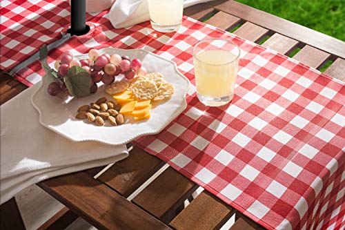 DII Red Check Outdoor Tabletop Collection, Stain Resistant & Waterproof, 14x72, Check