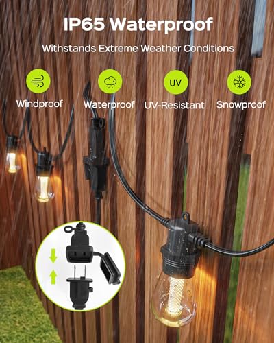 JACKYLED Upgraded 27FT Outdoor String Lights,Patio Lights Plug-in Waterproof LED String Lights for Outside, End-to-End Connectable 12 Bulbs 2 Fuses, Commercial Hanging Lights for Yard