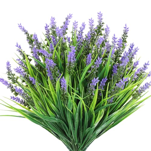 N&T NIETIN 10 Bundles Black Artificial Flowers, Fake Monkey Grass with Flowers, UV Resistant Fake Plants Halloween Black Flowers Decor for Party Front Porch Home Garden Patio