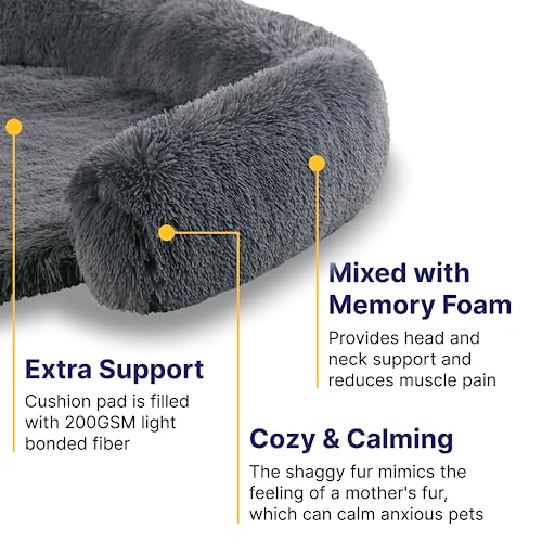 Codi Dog Bed for Couch - Calming Dog Beds for Medium Dogs, Fluffy Plush Bed for Furniture Protector, Anti Anxiety Dog Bed with Removable Washable Cover for Dogs and Cats, Ash Grey, 35x31x5 inches