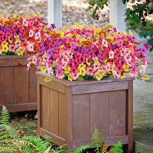 AmyHomie 20 Bundles Mix Orange Artificial Flowers for Outdoor Fall Decor UV Resistant Faux Flowers No Fade Fake Plastic Plants Garden Porch Window Box Decorating