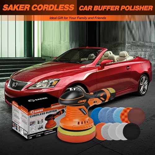 Saker Cordless Buffer Polisher, 6 Inch Fast Charging Portable Car Polishing Kit with 12V 2000mAh Battery, Polisher for Car Detailing Polishing Waxing