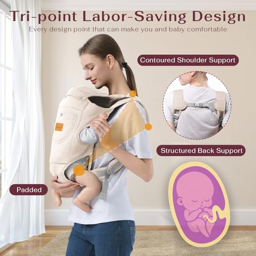 Shiaon Baby Carrier Newborn to Toddler, Cozy Baby Wrap Carrier(7-30lbs), Easily Adjustable Toddler Carrier, Lightweight Baby Holder Carrier, Beige