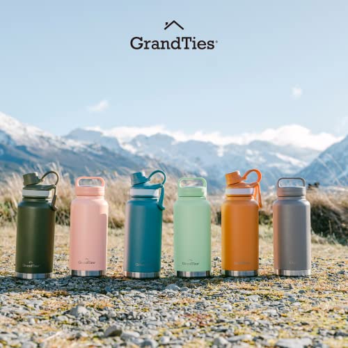 GRANDTIES 2 Lids Sports Stainless Steel Water Bottles – Wide Mouth Vacuum Insulated Reusable Leak Proof BPA-Free Travel Metal Canteen, Thermos Bottles for Men Women Gym (Ivory White 32 oz)