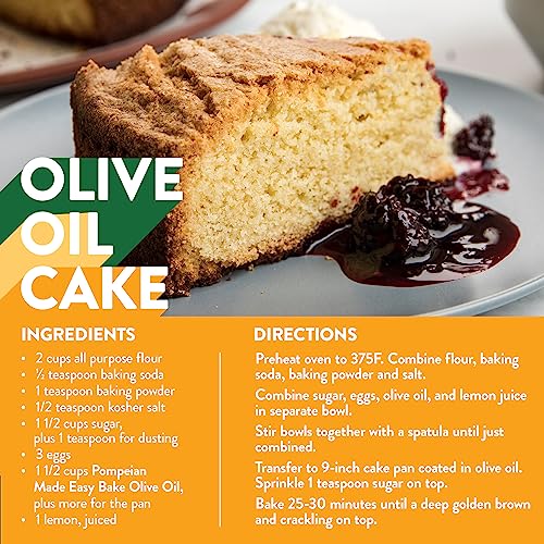 Pompeian Made Easy Bake Olive Oil, Ultra Light Taste, Perfect for Baking Foods such as Brownies and Cakes, American Heart Association Certified, Non-Allergenic, Non-GMO, 16 Fl Oz (Pack of 1)