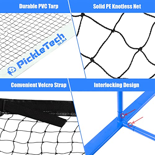 PICKLETECH 4.0 Slim Version Portable Pickleball Nets, Outdoor Game 22 FT Pickleball Net-USAPA Regulation Size-Pickle Ball Net System with Carrying Bag for Driveway
