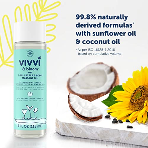 VIVVI & BLOOM Gentle 2-in-1 Baby Scalp & Body Massage Oil, Fast Absorbing Formula Ideal to Moisturize, for Massage to Remove Dry Flakes on Scalp, Hypoallergenic, 4 fl. Oz