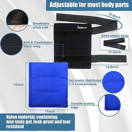 RAINBOW Gel Ice Packs for Injuries Reusable, Hot Cold Therapy Ice Pack Wrap Pain Relief for Bruises, Swelling, Sprains, Flexible Large Ice Pack for Knee, Hip, Back and Shoulder (11" x 14"-Pack of 1)