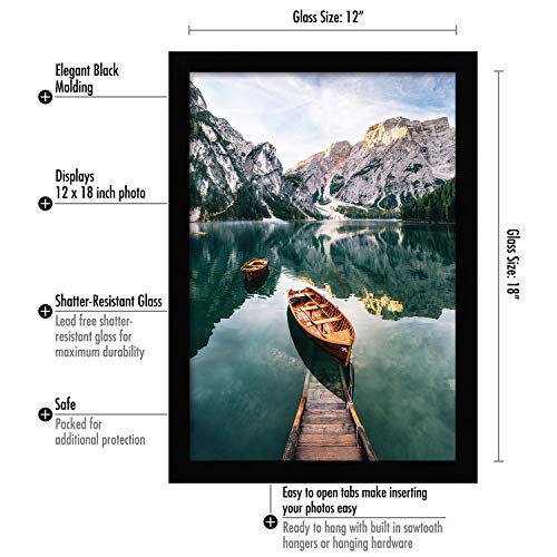 Americanflat 12x18 Black Picture Frame - Engineered Wood Photo Frame with Shatter-Resistant Glass and Hanging Hardware for Wall Display
