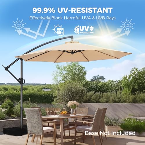 HOMSHADE 10ft Offset Patio Umbrella - Offset Hanging Cantilever Patio Outdoor Market Umbrella UPF50+ UV Protection with Easy Tilt Adjustment and Crank for Pool Deck and Garden (Beige)