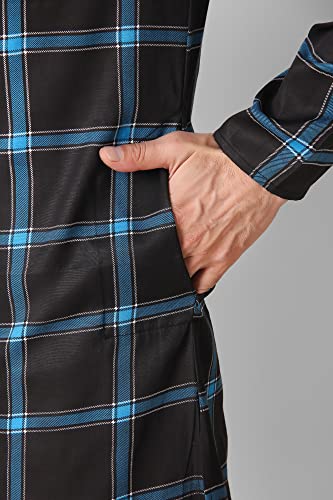 SKAVIJ Mens Cotton Full Sleeve Straight Checked Tunic Kurta (Blue, Mudium)