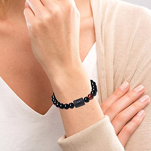 Frodete 2Pcs Zodiac Bracelet for Men Women,8mm Natural Black Onyx Stone Star Sign Constellation Horoscope Bracelet Gifts Capricorn
