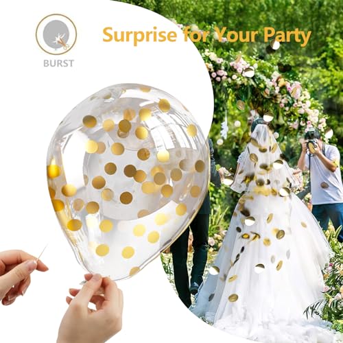 Bezente Black and Gold Confetti Balloons,60pcs 12 inch Black White and Gold Metallic Latex Party Balloons Set with Gold Ribbon for Birthday,Wedding,Baby Shower,Gold Theme Party Graduation Decorations