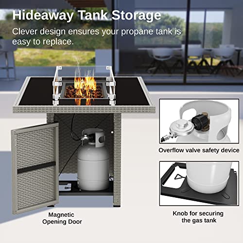 EAST OAK 44'' Propane Fire Pit Table, 60,000 BTU Gas Fire Table w/Aluminum Frame, H Type Burner and Tempered Glass Tabletop, CSA Listed Outdoor Patio Firepit with Wind Guard, Fire Glass and Lid, Grey