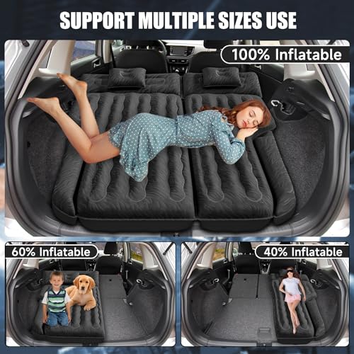 DikaSun Inflatable SUV Air Mattress Bed Car Mattress for SUV, Double-Sided Flocking Travel Camping Bed Car Air Mattress, Car Sleeping Mattress Bed for Universal SUV with Car Air Pump 2 Pillows