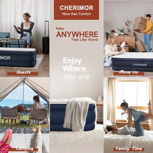CHERIMOR Twin Air Mattress with Built in Pump and Quilted Mattress Topper, 20" Comfort Blow Up Mattress, Portable Inflatable Mattress with Carry Bag, 2-Min Inflation Air Bed for Guest, Home & Camping