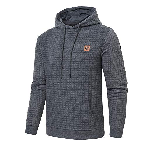 Yundobop Men's Pullover Hoodies Plaid Jacquard Long Sleeve Drawstring Hipster Casual Hooded Sweatshirts with Kanga Pockets Coffee M