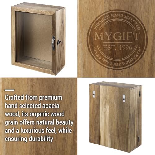 MyGift 11x14 Natural Solid Acacia Wood Deep Shadow Box with Cork Board Backing, Wall Mounted Display Case with Clear Acrylic Front Window Panel, Metal Handle and Latch