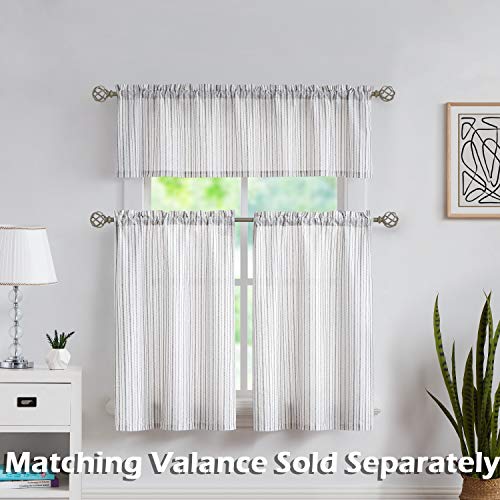 SXZJTEX Striped Cafe Kitchen Curtain Tiers Rustic Sheer Pinstripe Small Window Drapes Rod Pocket for Bathroom & Kitchen, Patio, Laudry 27 x 24, White/Black