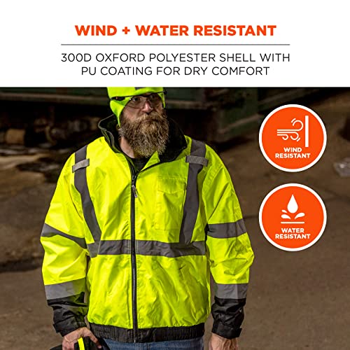 Ergodyne Unisex Adult 3-in-1 Hi-Vis Winter Bomber Jacket, Lime, Small US
