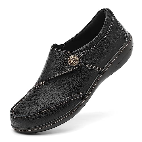 TERRIKAT Women's Classic Casual Brown Leather Loafers Cute Moc Toe Slip On Comfort Walking Flats Lightweight Work Shoes 6.5 M US 1202-Hz6.5