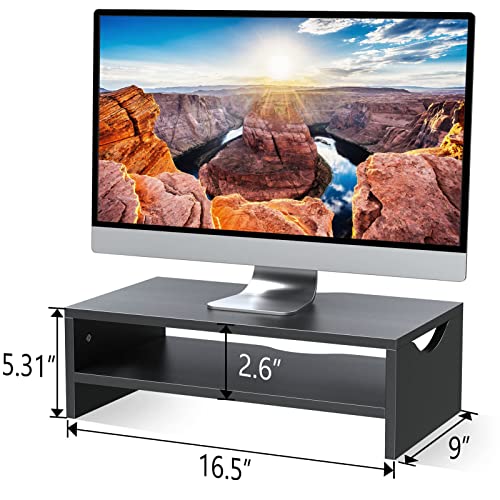 Zimilar Monitor Stand Riser, 2 Tiers Laptop Computer Monitor Riser for PC Screen, iMac, Desktop Wooden Screen Monitor Stand Riser with Storage Organizer for Home Office